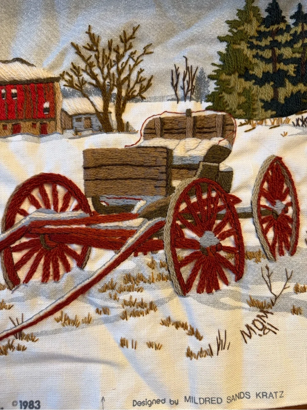 Dimensions Completed‎ Crewel Embroidery “Abandoned Buggy” By Mildred Sands Kratz